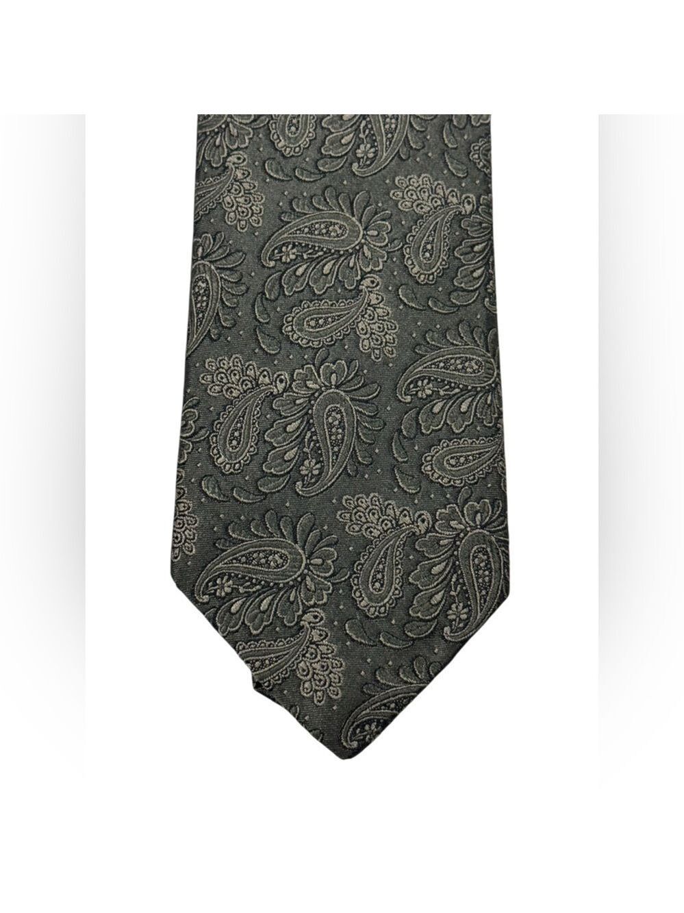 Robert Talbott Carmel Paisley Designer Silk Tie Gray Silver Classic 3”